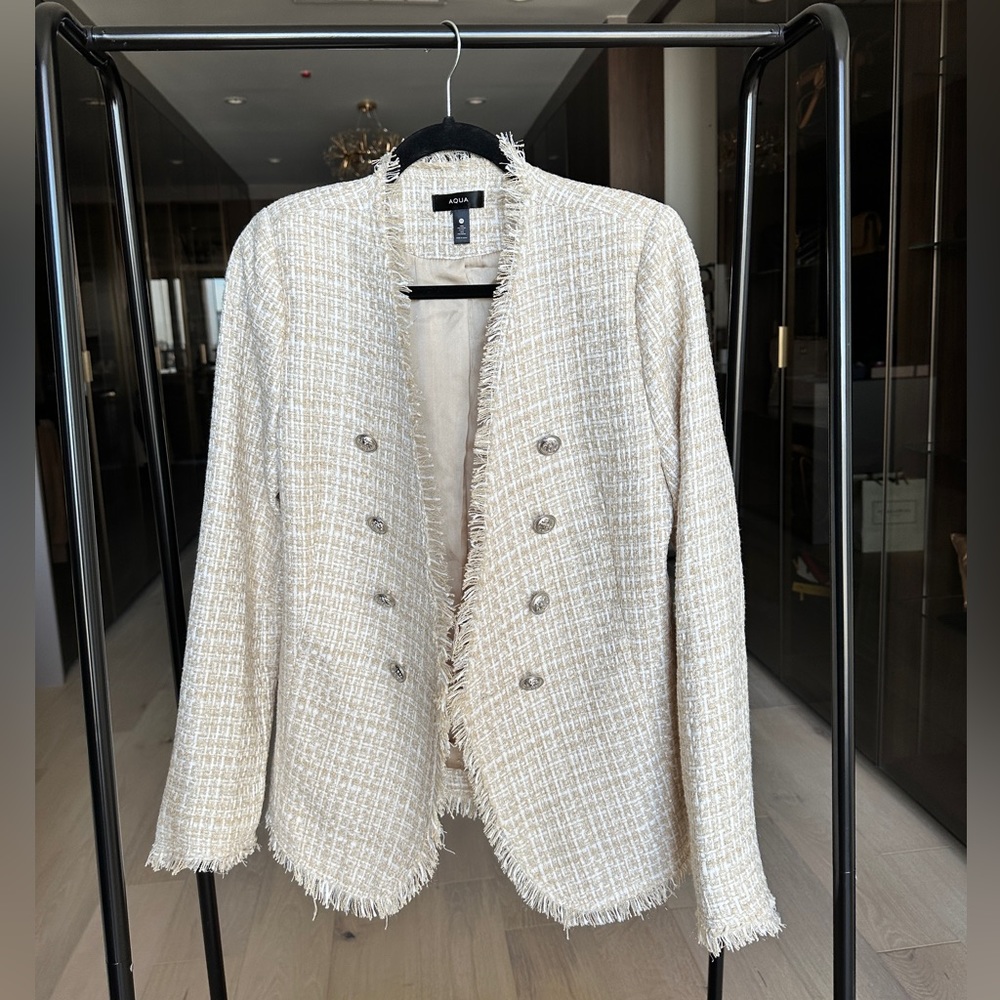 Pristine 🌾 Aqua Tweed Beige Jacket Size Medium